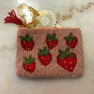 Pink and green Beaded Strawberry Pouch
